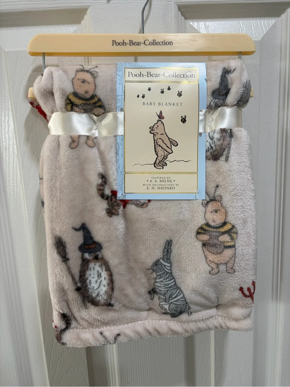 Baby Blanket - Soft Cream Winnie the Pooh Halloween Print
